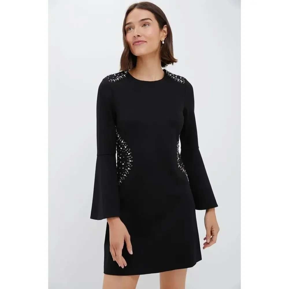 Tuckernuck Embellished Farrow Dress Large Black Rhinestone Cocktail Party Glam - Picture 7 of 16